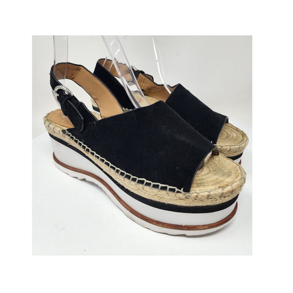 Marc Fisher Quint Platform Espadrille Sandal Women 8.5M Black Suede Slingback